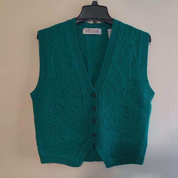 Karen Scott Petites Wool Blend Button Down Sweater Cardigan Womens Size PS Green - Picture 2 of 6